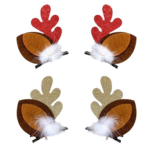 Christmas Hair Clip,2 Pairs Christmas Reindeer Antlers Hairpins,Deer Horn Barrettes,Cute Festive Hair Clips Hairpins,Christmas Hair Accessories for Women Girls Kids Christmas Party (Style 1)