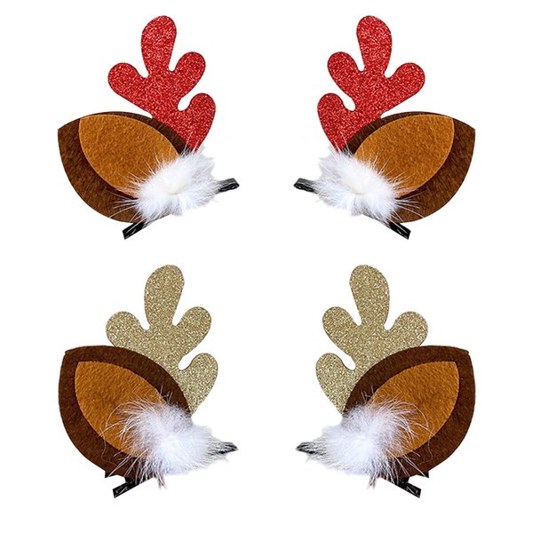 Christmas Hair Clip,2 Pairs Christmas Reindeer Antlers Hairpins,Deer Horn Barrettes,Cute Festive Hair Clips Hairpins,Christmas Hair Accessories for Women Girls Kids Christmas Party (Style 1)