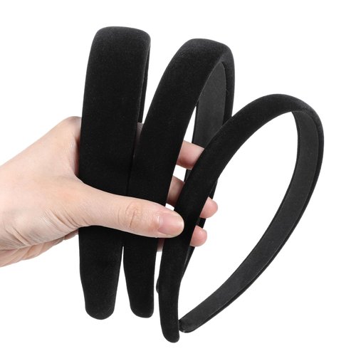 3PCS Black Velvet Padded Headband, Elegant Soft Simple Solid Puffy Headbands, Vintage No Teeth Plain Thick Velvet Hair Band Hoops Holiday Elastic Hair Accessories for Women Teen Girls Casual
