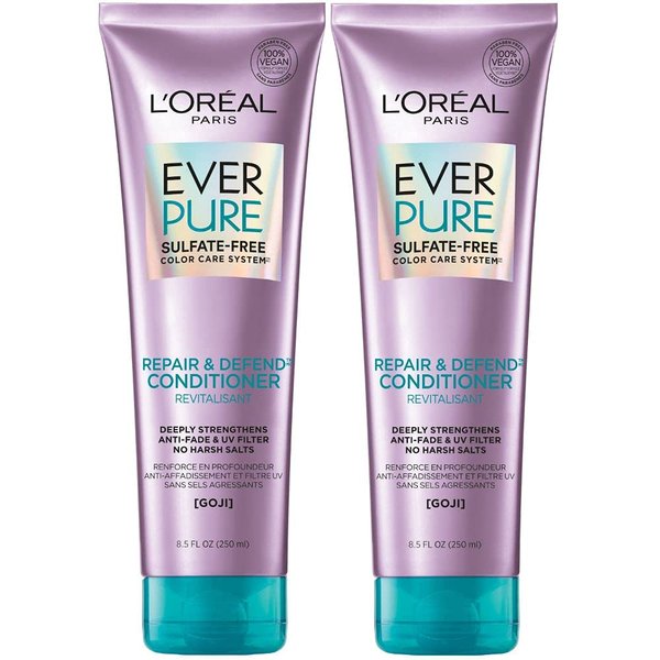 L'Oreal Paris EverPure Repair and Defend Sulfate Free Conditioner for Color-Treated Hair, Strengthens and Repairs Damaged Hair, with Goji, 2 Count (8.5 Fl; Oz each) (Packaging May Vary)