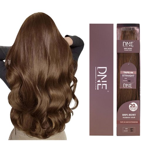 DNE Tape in Hair Extensions Real Human Hair 18 inches 20Pcs/50g/Pack Seamless #4 Medium Brown Dark Color Straight Invisible Double Sided Tape in Hair Extensions for Women/Girls Can Bleached and Curl