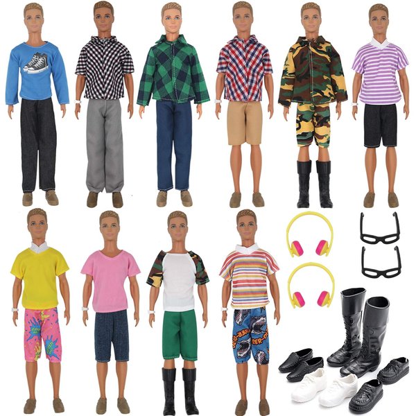 ZTWEDEN 32Pcs Doll Clothes and Accessories for 12 Inch Boy Dolls Include 20 Different Wear Clothes Shirt Jeans Beach Shorts 4 Pairs of Shoes, Glasses, Earphones for 12'' Boy Doll
