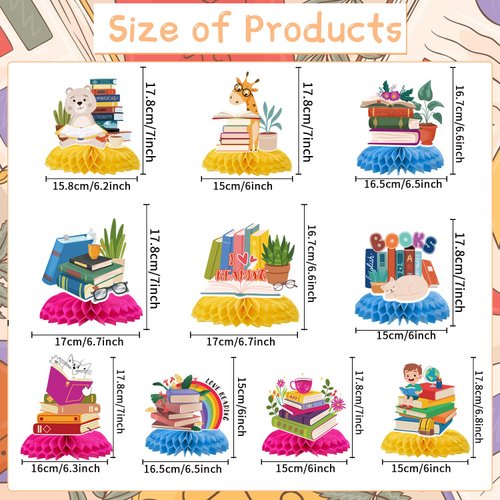 Yoyuspy Reading Birthday Party Decorations - 10PCS Book Themed Party Decorations Books Honeycomb Centerpieces Table Decor Cute Book Club Decorations Book Theme Party Supplies for Book Lovers