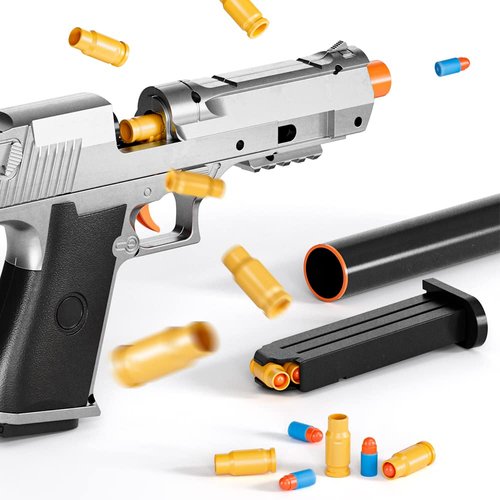 2Pack M1911 EVA Soft Foam Ejection Toy Blaster, Shooting with Foam Darts, Shooting Games, Backyard Fun and Outdoor Games, Education Toy Model for Boys Girls Halloween Christmas Ages 8+ (Black+Silvery)