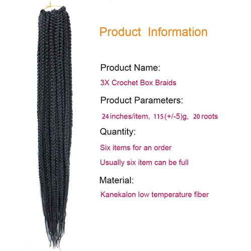 Mayloss 6 Packs/Lot (14/18/24/30) inch 1cm 20 Strands/Pack Thin 3X Box Braid Crochet Hair Extensionin Diameter 3X Synthetic Braid Hair Extensions Crochet Braids Hair Color(24Inch 1)