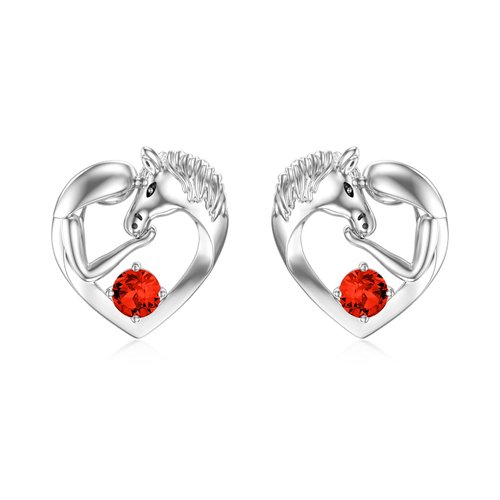 AOBOCO Sterling Silver Horse Stud Earrings, Horse Jewelry Birthday Gifts for Women (01-Simulated Garnet-Jan.)