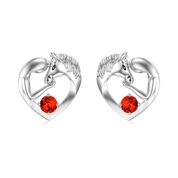 AOBOCO Sterling Silver Horse Stud Earrings, Horse Jewelry Birthday Gifts for Women (01-Simulated Garnet-Jan.)