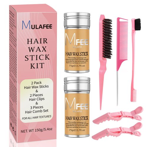 MULAFEE 2 Pack Hair Wax Sticks with Combs & Clips Kit - Smooth Styling Wax for Wigs, Fly-Away & Edge Frizz Control, Non-Greasy Formula