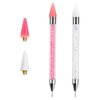 Jutqut 2Pcs Rhinestone Picker Tool, Acrylic Handle Rhinestones Applicator Dual-Ended DIY Nail Art Tool with 2 Extra Wax Tips, Wax Tip Pencil DIY Nail Dotting Pen (Pink White)