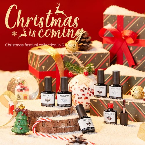 modelones Red Gel Nail Polish Set 6 Colors, White Glitter Sparkle Bright Burgundy Dark Rose Champagne Silver Candy Cane Nail Gel Kit Soak Off Christmas Nail Art Gel Design Mani Salon DIY Gift Women