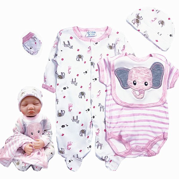 Reborn Baby Girl Dolls Clothes 5 pcs Sets 22 inches Pink Elephant Outfit Accessories for 20-22" Newborn Baby Dolls Girl