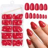 AddFavor Oval Press on Nails Short Fake Nails, 240pcs Bright Red Nails Press on Almond False Nail Full Cover Acrylic Nail for Women and Girls
