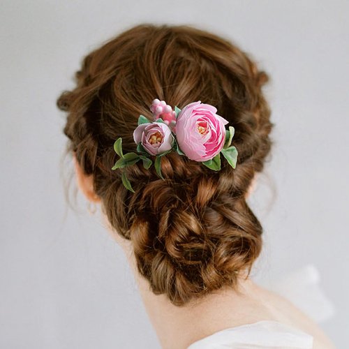 Fangsen Wedding Pink Buds Rose Flowers Floral Comb With Hair Clip Hair Accessories Floral Hair He...