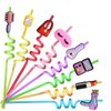 24 Makeup Party Favors Reusable Plastic Straws for Pink Girls Kids Baby Spa Themed Birthday Party Supplies Decorations with 2 Cleaning Brushes
