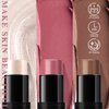 NewBang 3 Pcs Cream Blush Contour Highlighter Stick for Cheeks Eyes Lips Lightweight Dewy Finish Blush Stick Waterproof Long Lasting Contour Stick Trio Wand Face Makeup Set for Girls and Women (2+5+6)