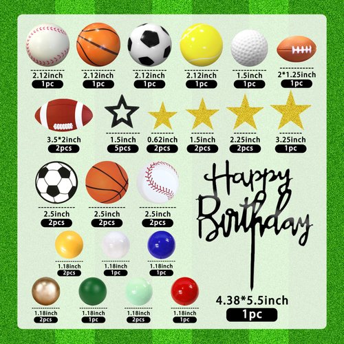 37 PCS Sports Cake Toppers Sports Cake Decoration with Soccer Football Baseball Basketball Tennis Golf for Boys Men Sports Theme Birthday Party Supplies (Sports)