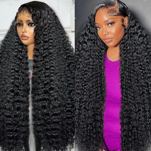 Deep Wave Lace Front Wigs Human Hair 13x4 HD Lace Front Wigs Pre Plucked Bleached Knots 200% Density Glueless Wigs Human Hair With Baby Hair Deep Curly Human Hair Wig For Women Natural Color 28 Inch