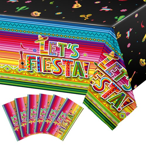 Oudain 6 Pieces Fiesta Theme Party Tablecloth Cinco De Mayo Party Table covers Mexican Serape Table Runner Cloth Fiesta Birthday Party Supplies for Mexican Fiesta Party Wedding Decoration 108 x 54 in