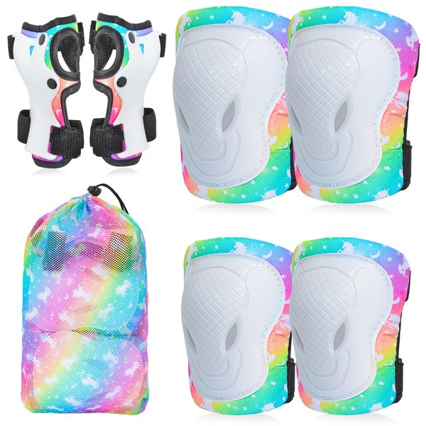 Ausletie Knee Pads for Kids Elbow Pads Wrist Guards, Kids Girls Knee Pads and Elbow Pads Set, 7 in 1 Kids Skating Protective Gear for Skateboard Roller Skating Scooter Cycling, 3-8 Years