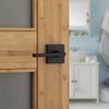 Kwikset Halifax Interior Privacy Door Handle with Lock, Door Lever For Bathroom and Bedroom, Matte Black Reversible Keyless Push Button Lock Door Lever, with Microban Protection, Square Rose