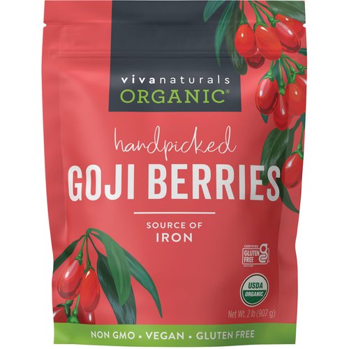Viva Naturals Organic Dried Goji Berries, 32 oz (2 lb) Non-GMO and Vegan Wolfberries, Perfect for Baking, Smoothies, Teas and Snacks, Goji Berries Organic