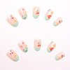 French Tip Press on Nails Pink Fake Nails Short Almond False Nails with Cute Frog Tip Designs Nude Pink Glue on Nails Cherry Flower Stick on Nails Full Cover Summer Acrylic Nails Cute Artificial Nails