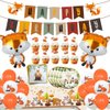 Fox Theme Birthday Party Supplies Decorations, 48PCS Fox Party Supplies Kit includes Fox Happy Birthday Banner, Fox Balloons and Various Party Tableware Supplies with Cartoon Fox for Kids Boys Girls