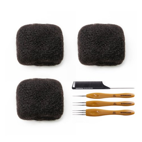 Tight Afro Kinky Bulk 100% Human Hair Ideal for Dreadlock Extensions, Locs Repair, Twists and Braids with Crochet Needle Set and Rat Tail Comb Included (16 Inch 90g)