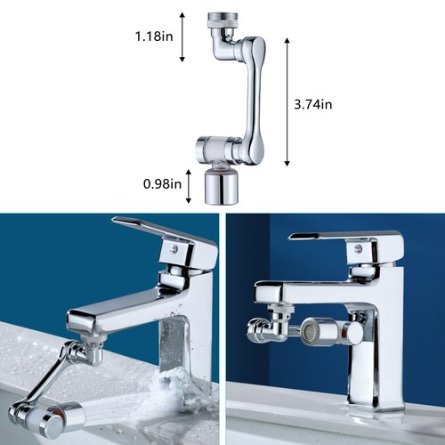 Universal 1080°Swivel Faucet Extender with Filter, Sink Water Faucet Aerator Extension in Brass, Swivel Robotic Arm Bathroom Faucet Extender, Kitchen Rotating Extension with 2 Mode Splash