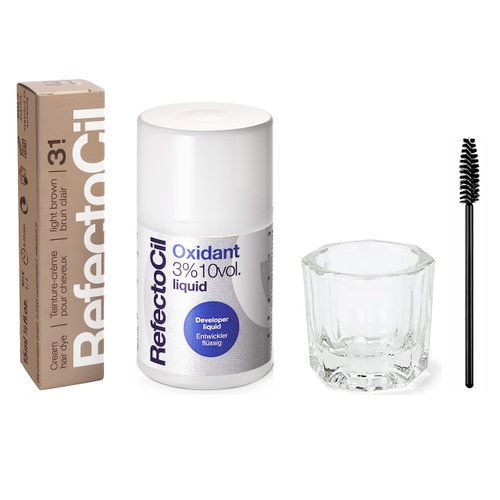 RefectoCil Light Brown (#3.1) Hair Tinting Kit Includes Cream Hair Dye + Liquid Oxidant 3% + Mixi...