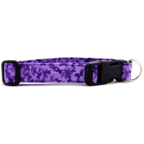 K9 Bytes Purple Butterflies Soft Adjustable Dog Collar with Quick Release Buckle Small
