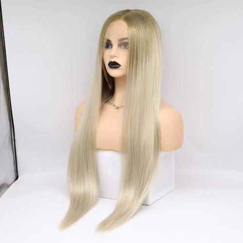 xiweiya Mixed Light Blonde Straight Lace Front Wigs Long Silky Straight Mixed Blonde Wigs With Light Roots Long Hair Soft Natural Hairline Wig Heat Resistant Fiber Wig for Women 22inch