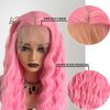 QMSSR Pink Lace Front Wigs Synthetic Long Wavy Hair Glueless Lace Front Wigs for Fashion Women Pastel Pink Synthetic Lace Front Wigs Pre Plucked Natural Hairline