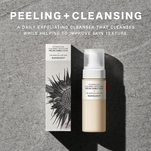 RAWQUEST Echinacea Calming Moisture Peeling Bubble Foam (5.07 Fl. Oz,150ml) | Foaming Facial Cleanser Non-Stripping, Non-Sticky, Moisturizing, Exfoliating & Soothing Korean Skincare for Sensitive Skin