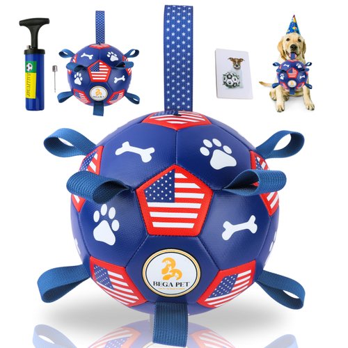 BEGA PET 6 in Dog Toys Soccer Ball with Straps - Interactive Dog Toy Puppy for Indoor Outdoor Tug of War Durable Dog Water Toy Soccer Herding Balls with Handle Yard for Medium Dogs Gift for Birthday
