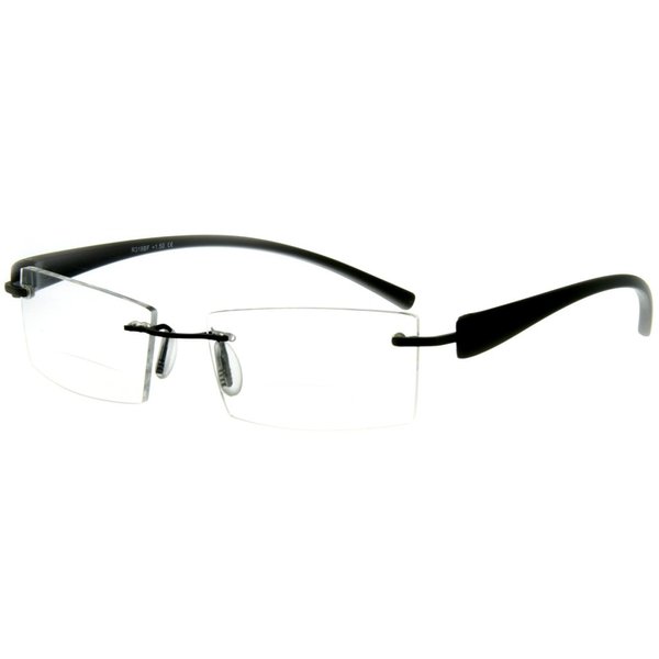 "American Woman DX" Slim, Semi-Rimless Bifocal Reading Glasses for Stylish Women (Black +2.50)