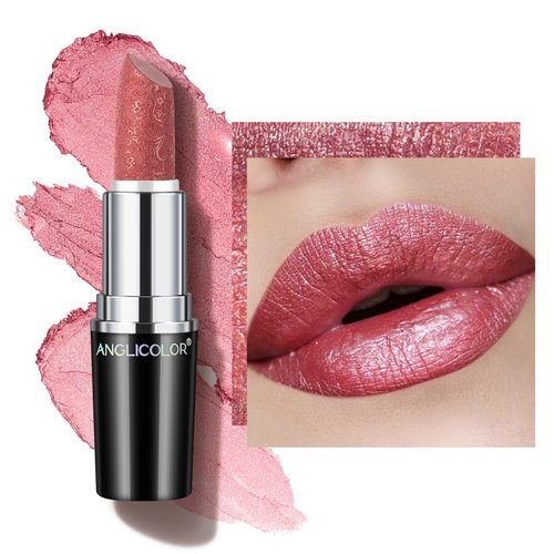 Anglicolor Glitter Lipstick High Impact Lipcolor,Pink Lipstick Moisturizing Creamy Formula,Metallic Lipstick For Women For Vegan & Cruelty-Free,Full-Coverage Lip Color (#01 COSMOPOLIS, 1PC)