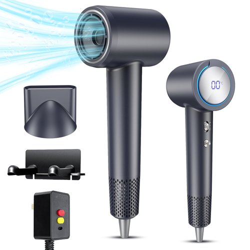 Hair Dryer, LETEAPII Negative Ionic Blow Dryer with 110000 RPM High-Speed Brushless Motor for Fast Drying Low Noise, 4 Temps & 2 Speeds HD Display Travel Hair Dryer with Magnetic Nozzle and Holder