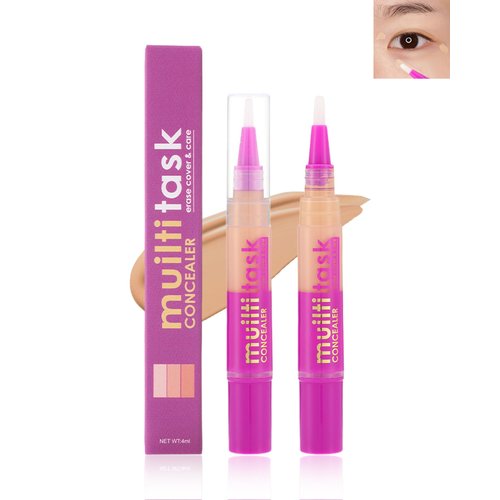 Flawless Brightening Concealer Pen-2Pcs Liquid Concealer stick, Concealer & Illuminating Face Makeup, Conceal Dark Under Eye Circle, Buildable Medium-to-Full Coverage, Highlighter & Corrector-03Mudium