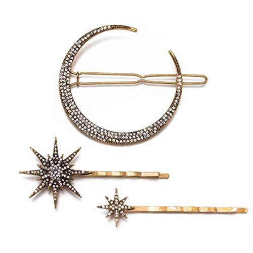 DNHCLL Moon Star Hexagram Crystal Hair Clips Set Women Lady Alloy Barrettes Hairpin Side Clip Hai...