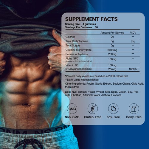 inGreens Creatine Monohydrate Gummies 6g for Men & Women, Potent Creatine Supplement, Chewables Creatine for Energy Boost, Increase Strength and Build Muscle, Gluten-Free, Sugar Free,120 Count