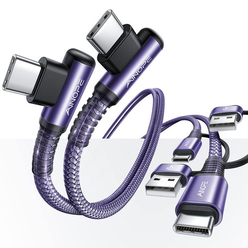 AINOPE USB C Cale for iPhone 16 Charger Cord,60W 4 in 1 Charging Cable for iPad Charger and USB C to USB C Devices,Right Angle Type C Cord Carplay Cable fit iPhone 16 Pro Series,2 Pack 6.6Ft Purple