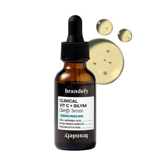 Brandefy Vitamin C + Silym Clarify Serum - Face Salicylic Acid Serum for Blemish-Prone Skin, Promotes Clear Complexion, Anti-Aging, Brightening, Made in The USA (1 oz)