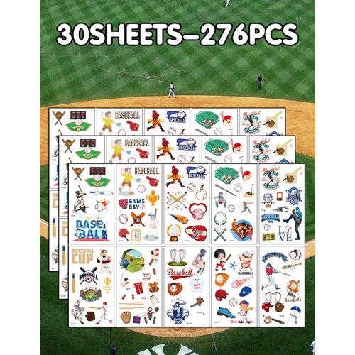 276 Pieces Baseball Temporary Tattoos Birthday Party Favors, Sports Themed Party Supplies Decorations Tattoos Stickers Sports Fans Cheerleaders Favors for Activity Prizes Rewards