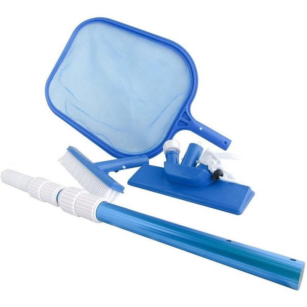 FibroPool above-Ground Pool Maintenance Kit (Telescoping Pole, Leaf Rake, Vacuum and Brush)