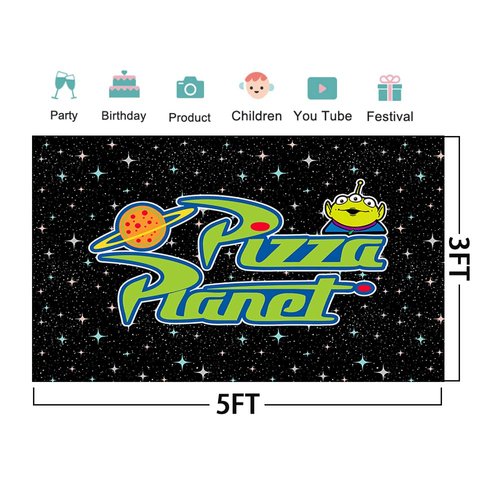 Pizza Planet Backdrop for Birthday Party Decorations Outspace Background for Baby Shower Party Cake Table Decorations Supplies Toy Story Theme Banner 5x3ft
