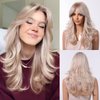 testar Shoulder Length Blonde Curly Wigs for White Women Platinum Wigs With Curtain Bangs Synthetic Heat Resistant Wavy Wigs for Women Daily Party Use