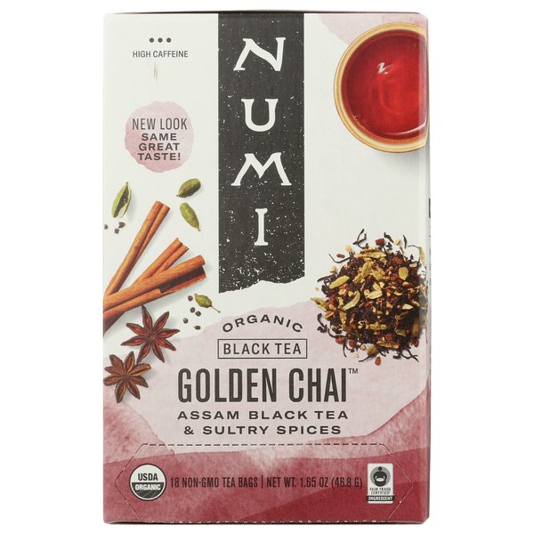 Numi Organic Tea Golden Chai, Full Leaf Black Tea in Teabags, 18-Count Box (Pack of 6)