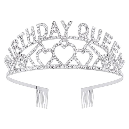 AOPRIE Birthday Tiara for Women Silver Birthday Queen Headband Happy Birthday Tiara and Crown for Women Rhinestone Crystal Decor
