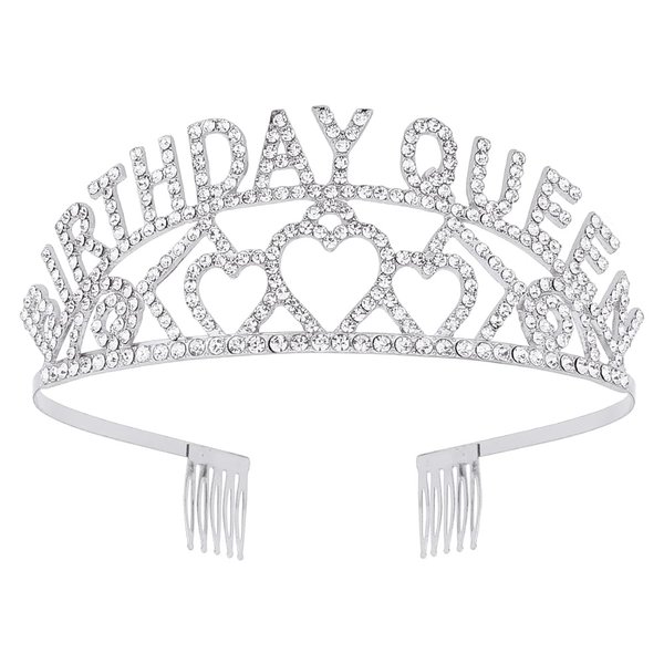AOPRIE Birthday Tiara for Women Silver Birthday Queen Headband Happy Birthday Tiara and Crown for Women Rhinestone Crystal Decor